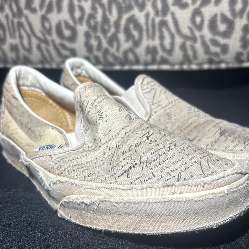 Limited Edition!!! Vans Van Gogh letter Scripted Beige Slip-On Loafers classic